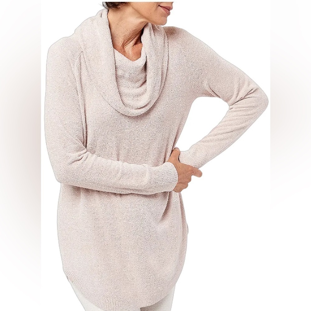 Barefoot Dreams Cozy Chic Coastal Cowl Neck Tunic Sweater - Sand Dune